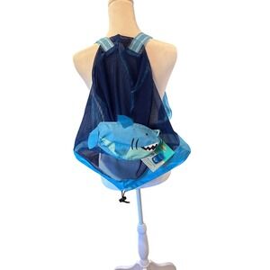 Sunny Days Shark Wet Dry Mesh Drawstring Backpack Kids Beach Pool Toy Bag